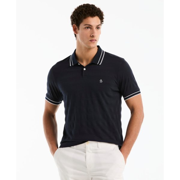 Textured Stripe Tipped Polo Shirt In Dark Sapphire