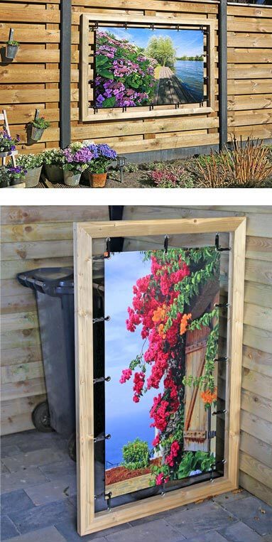 Floating canvas in visible wooden frame