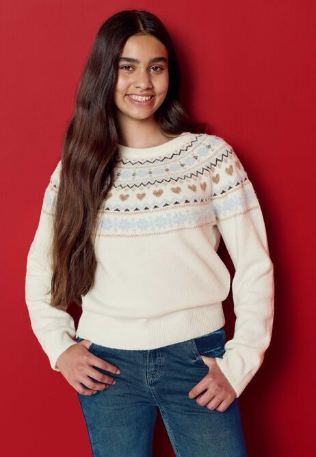 Older Girls Cream Wool Blend Fairisle Jumper