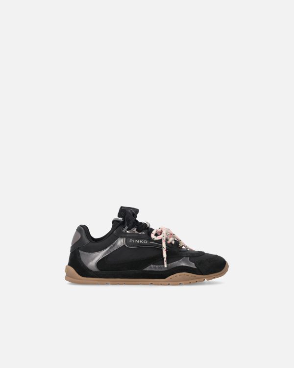 Sneakers with double laces and logo details, Black