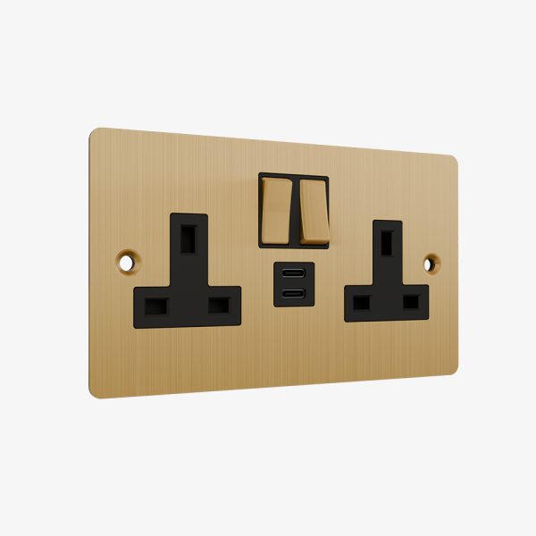 Double Socket with Dual USB-C – Brushed Brass
