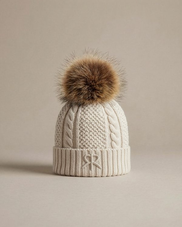 Knit Bobble Beanie - Macadamia Milk