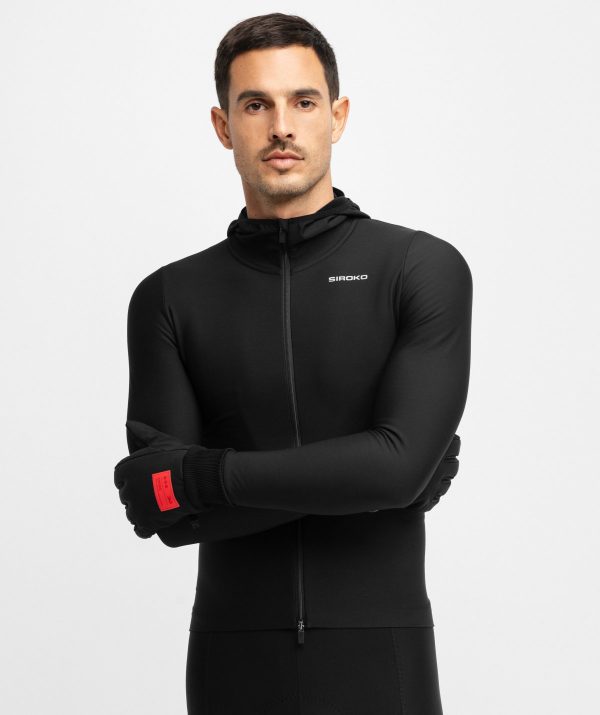 DW Valdres Black Men's winter cycling thermal hooded jersey