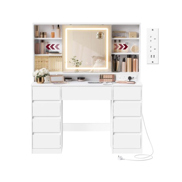 KAILYN Collection Dressing Table with LED Mirror 9 Drawers Cloud White