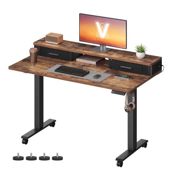 VASAGLE Electric Standing Desk 72–120 cm with Drawers and Power Outlets
