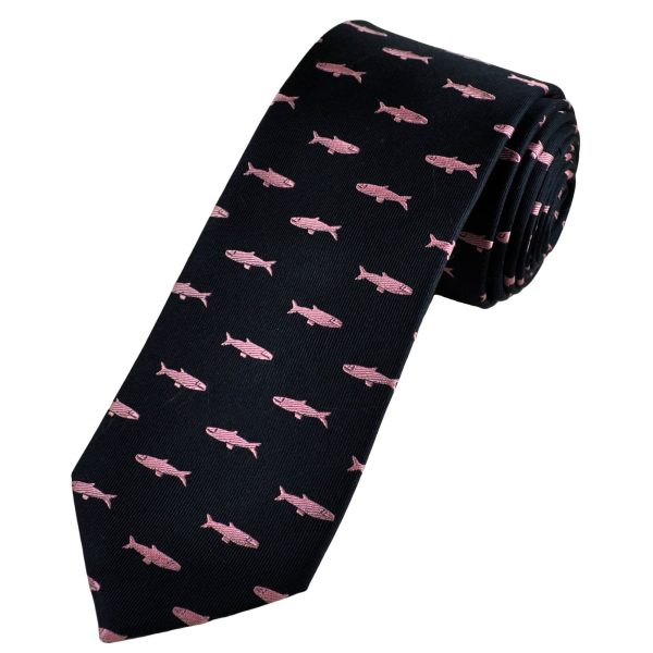 Tresanti Celeste Navy Blue With Pink Fish Men's Silk Designer Tie