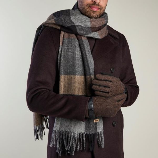 totes toasties Mens Woven Check Scarf & Herringbone Gloves Set