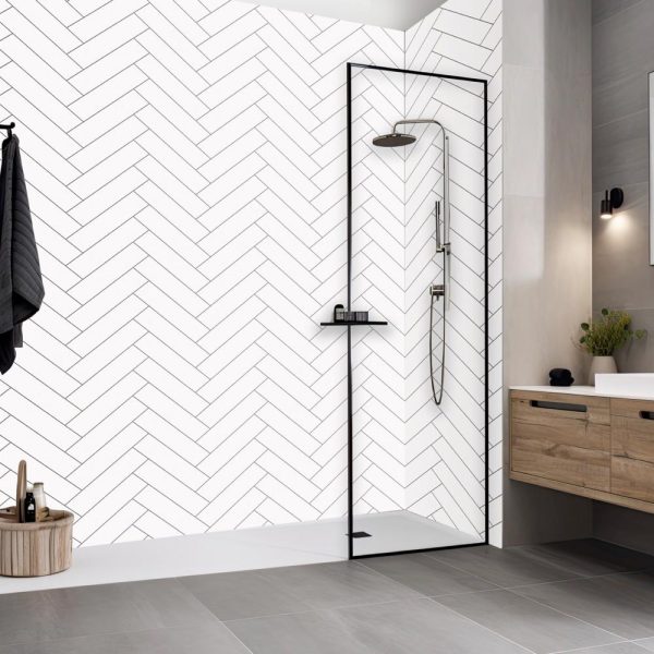 Chevron White Gloss Tile Effect PVC Wall Panel (8mm)
