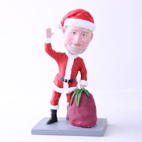 Custom Bobblehead Doll: Santa Claus Holding Gift Bag (About 9" Tall)
