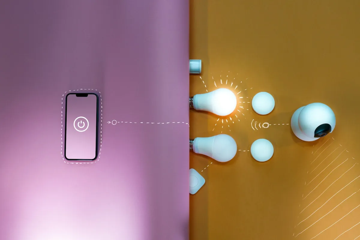 Phone controlling smart bulbs and a camera