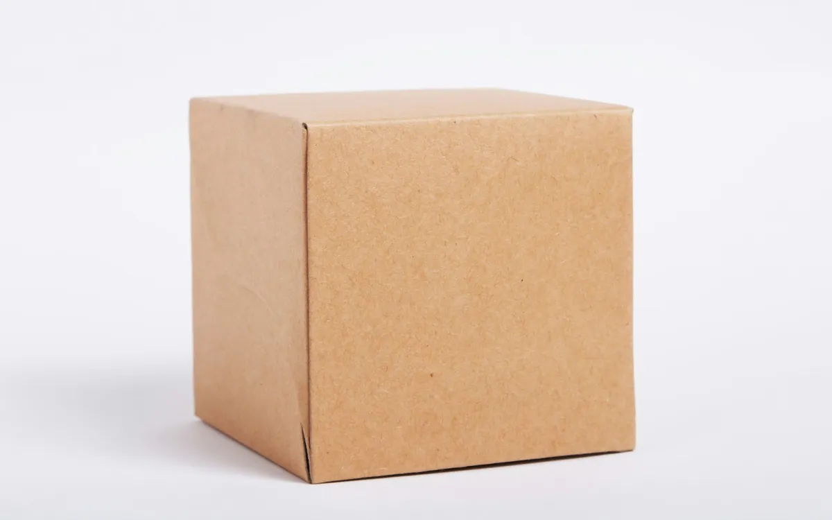 A plain brown cardboard box on a white background A plain brown cardboard box on a white background