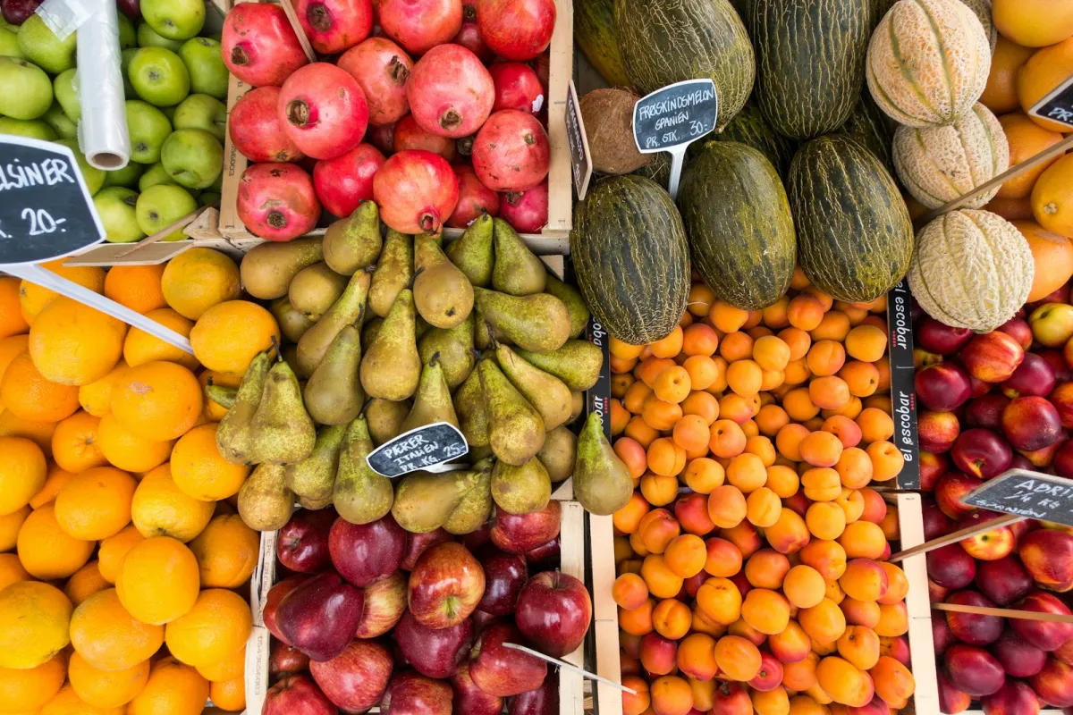 Top view of a fresh produce stand Top view of a fresh produce stand