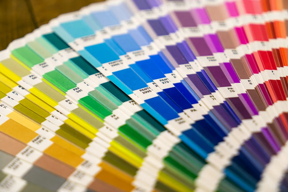 A fanned-out deck of colour swatches used to check print colours A fanned-out deck of colour swatches used to check print colours