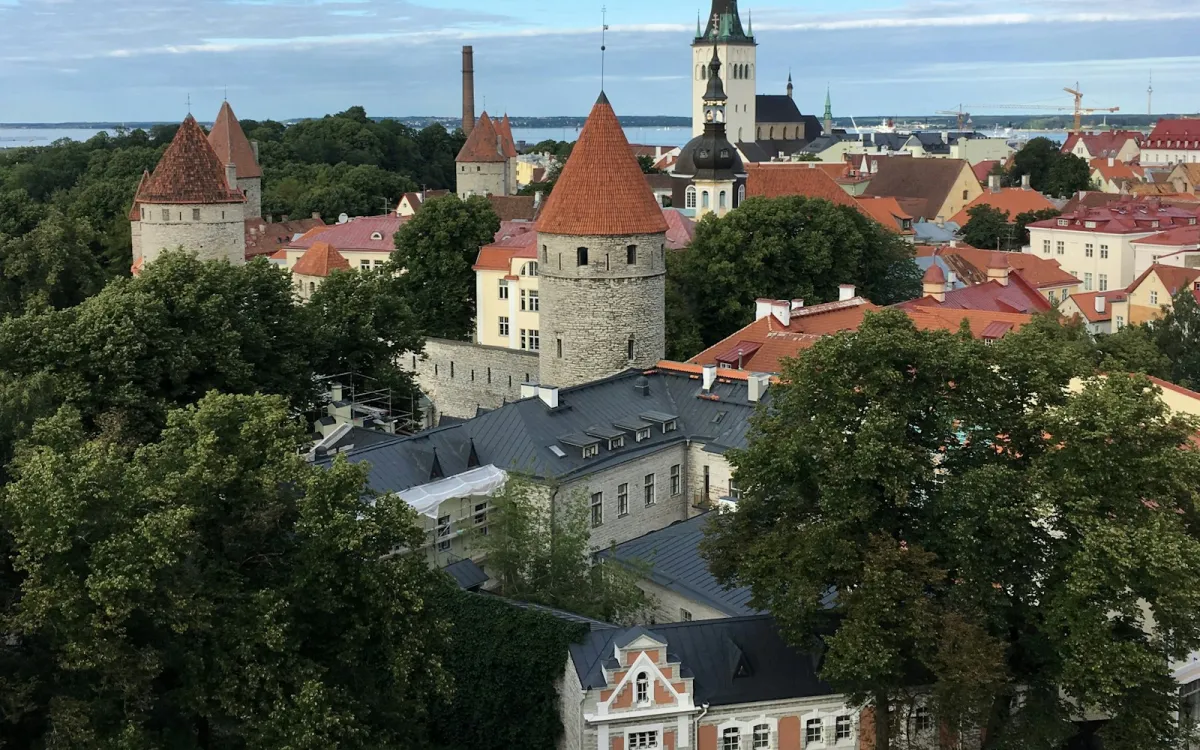 Red-roofed towers and church spires of Tallinn Old Town seen from above Red-roofed towers and church spires of Tallinn Old Town seen from above