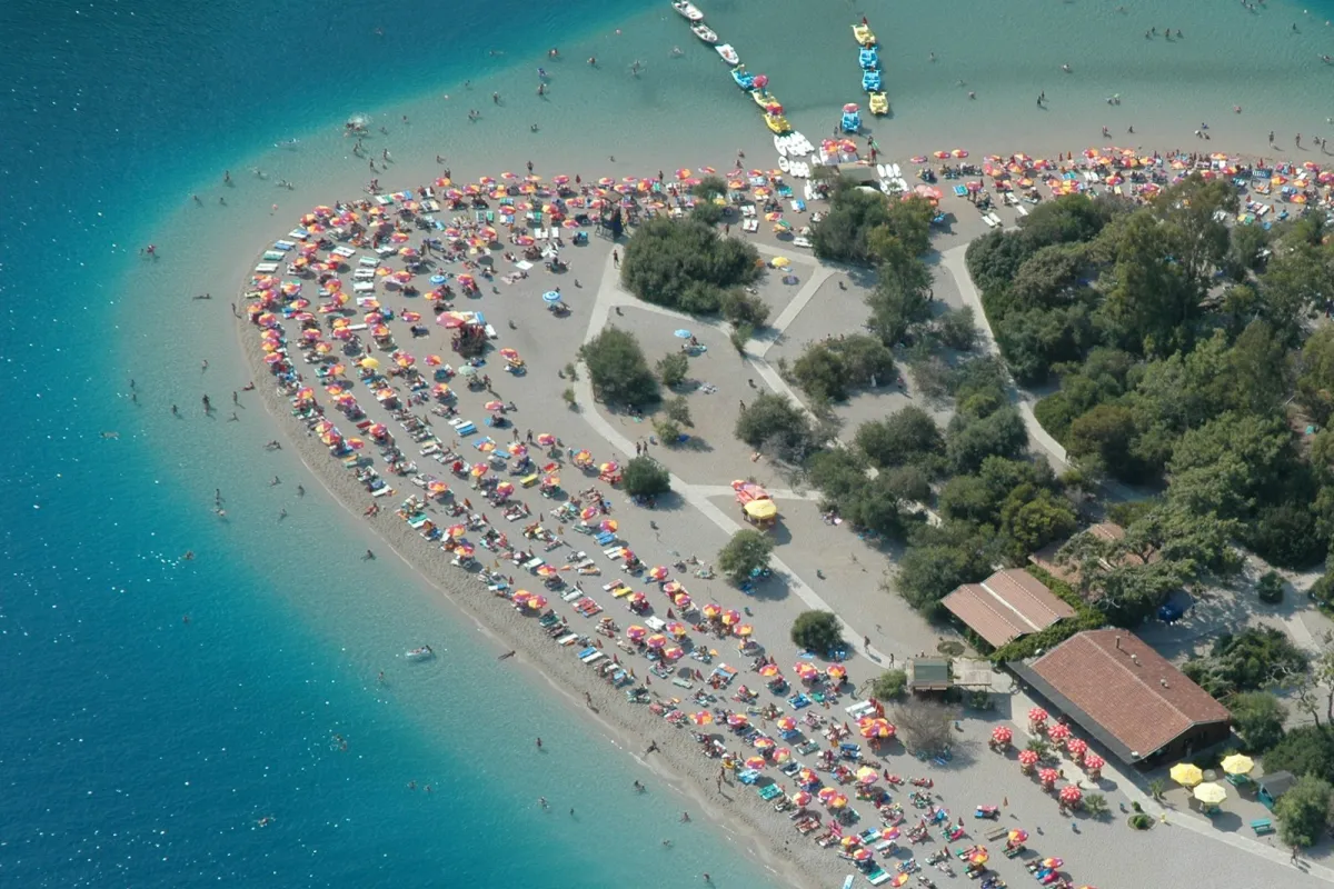 Aerial view of the beach and turquoise lagoon at Ölüdeniz, Turkey