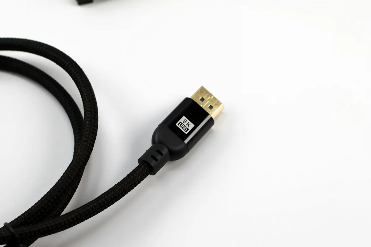 Black braided cable with a gold-plated connector