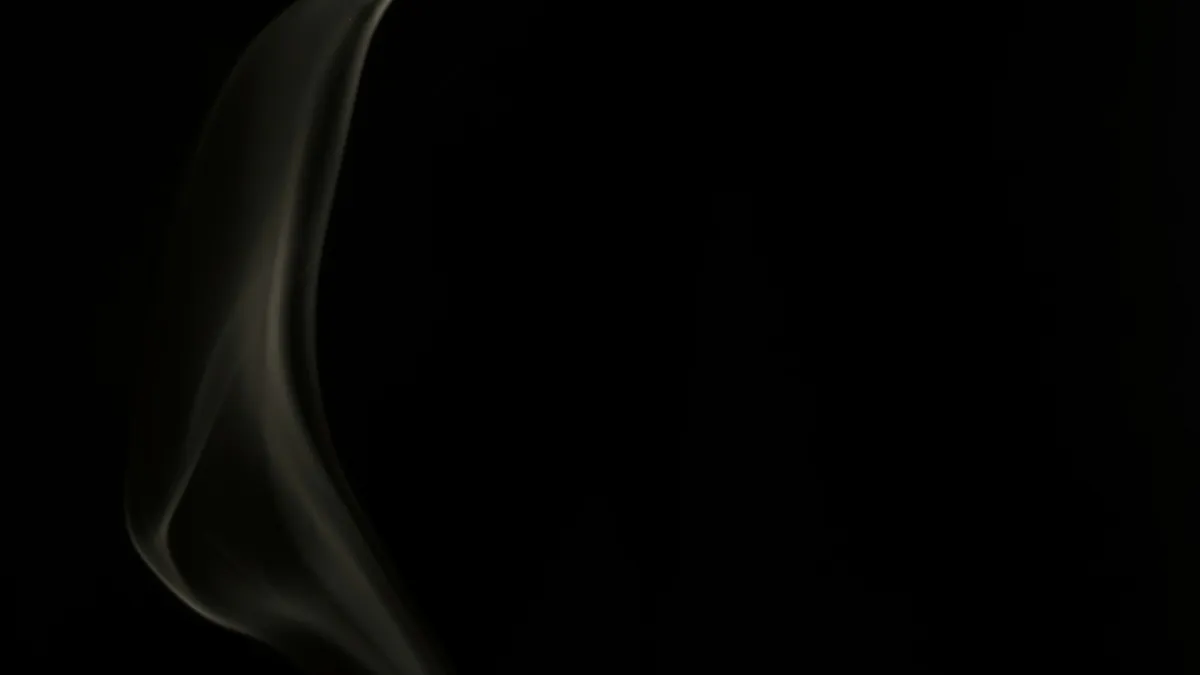 A thin curl of pale smoke against a black background A thin curl of pale smoke against a black background