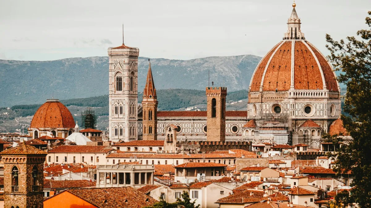 Florence Cathedral dome and Giotto's bell tower above the city's rooftops