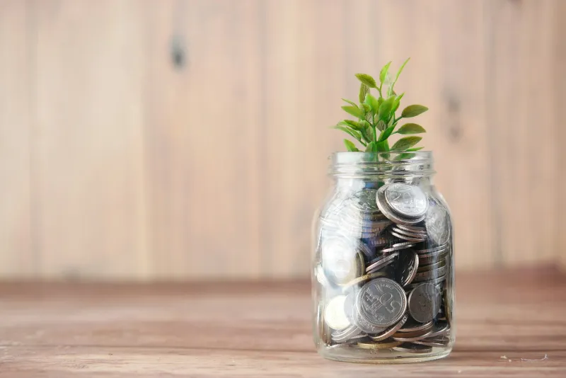 Snoop: a free app that tracks your spending, bills and budgets A glass jar of coins with a small green plant growing from the top