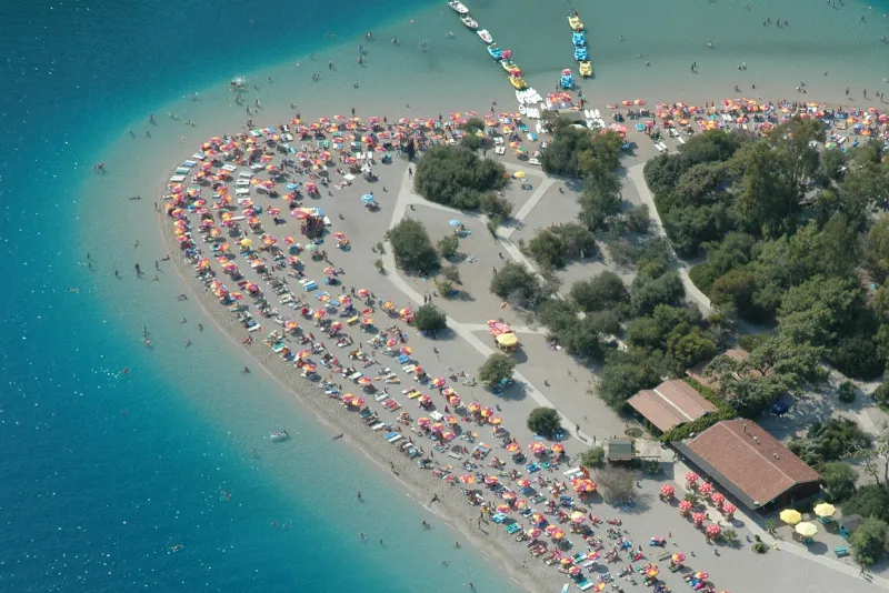 Aerial view of the beach and turquoise lagoon at Ölüdeniz, Turkey